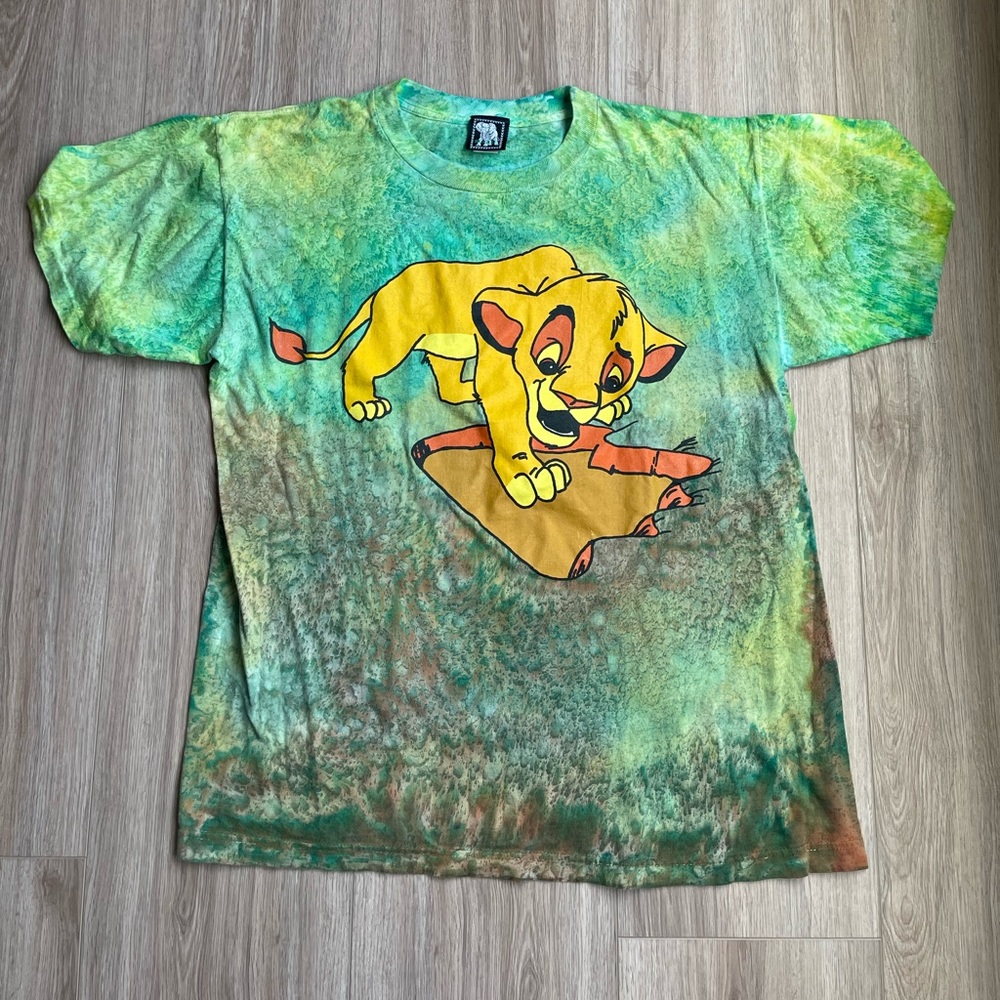 rare vintage 90s disney lion king simba tie dye green tee shirt